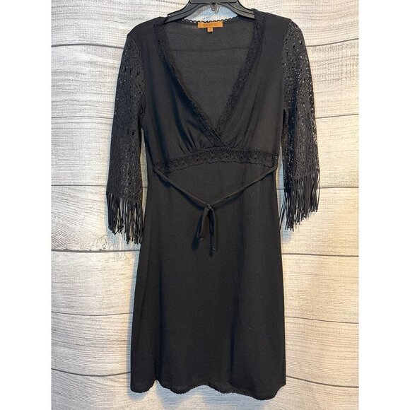 Arden B. Black Crochet Fringe Sleeve Dress S - Picture 1 of 3